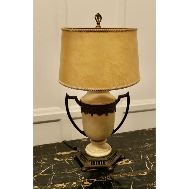 Cream Large French Toleware and Brass Table Lamp, 1920s For Sale - Image 8 of 9