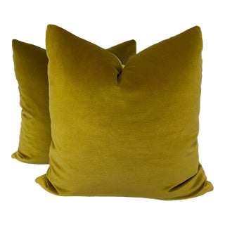 Chartreuse Cotton Velvet 22" Pillows-a Pair For Sale