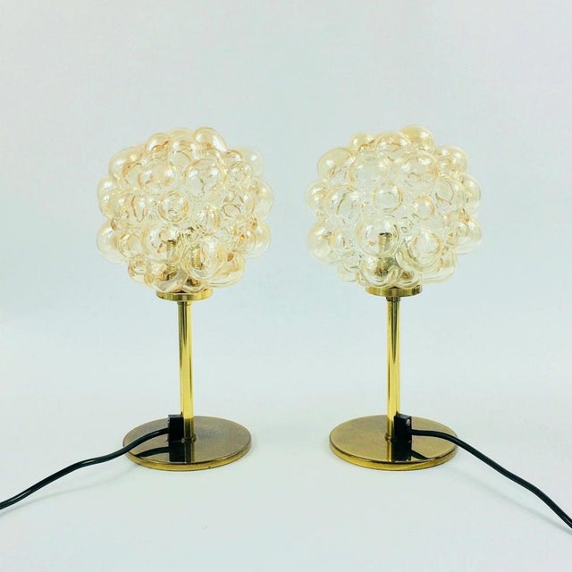 Magnificent and rare pair of large mid-century modern bubble glass table lamps designed by helena tynell for hustadt...