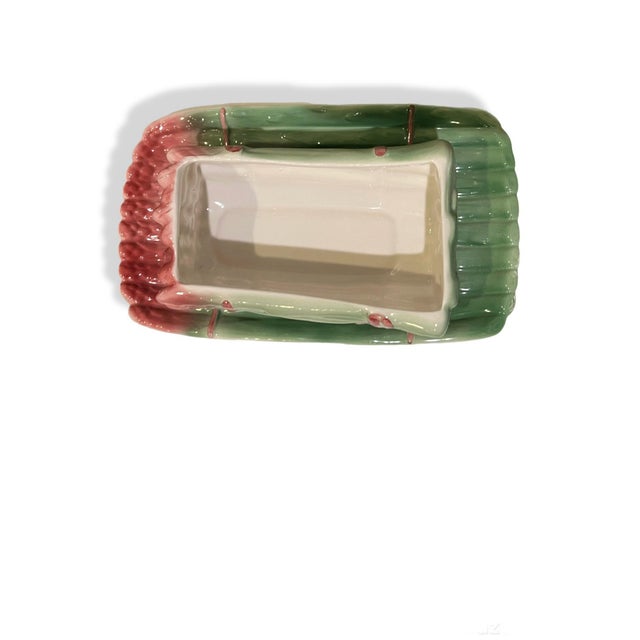 Ceramic Vintage Pair of Nora Fenton Portuguese Asparagus Tureens With Platters – Pink Tassel Majolica Style For Sale - Image 7 of 10