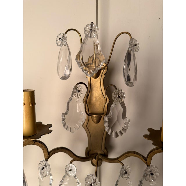 Bronze 19th Century French Bronze and Crystal Wall Sconces - Pair For Sale - Image 8 of 8