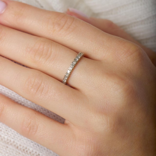 Silver 1960s Mid Century Diamond 14k White Gold Half Eternity Band, Size 7 For Sale - Image 8 of 8