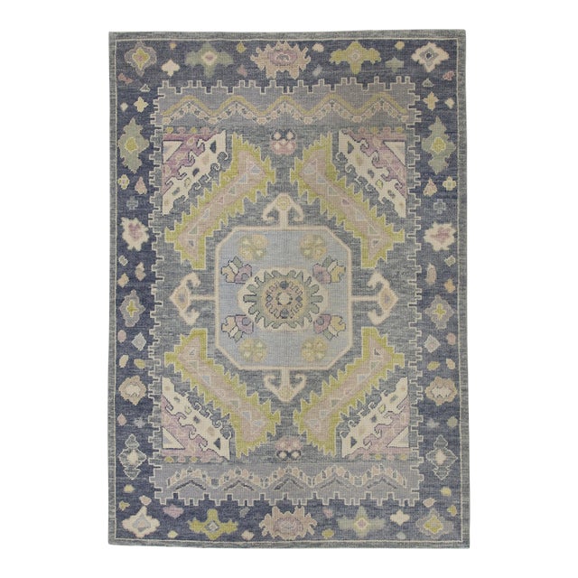 Modern Turkish Oushak Rug 5'1" x 7'6" For Sale