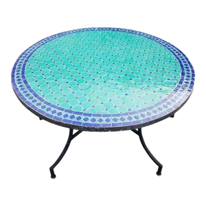 48" Moroccan Aqua and Blue Round Mosaic Dining Table