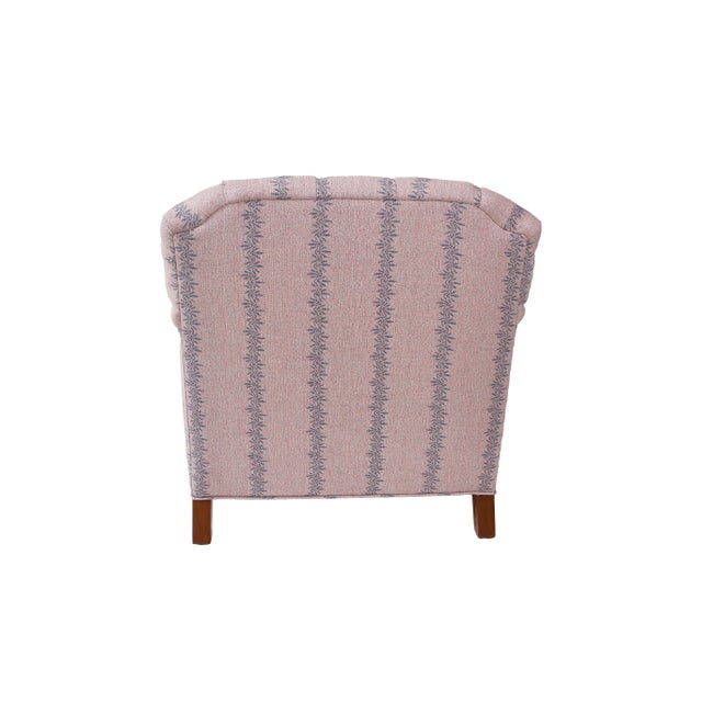 English Tufted Club Chair Upholstered in Ferrick Mason Anne Rose Blue Woven For Sale - Image 3 of 7
