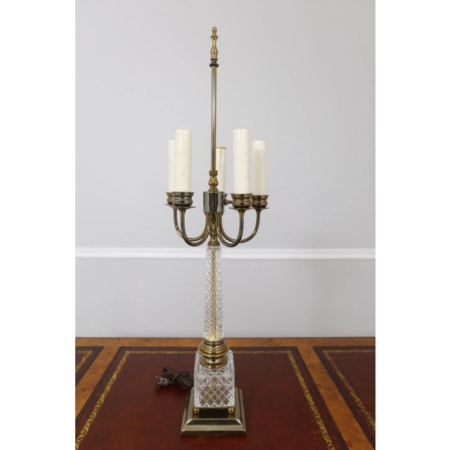 Brass Tower Craftsmen Glass & Brass Candelabra Lamp For Sale - Image 8 of 8
