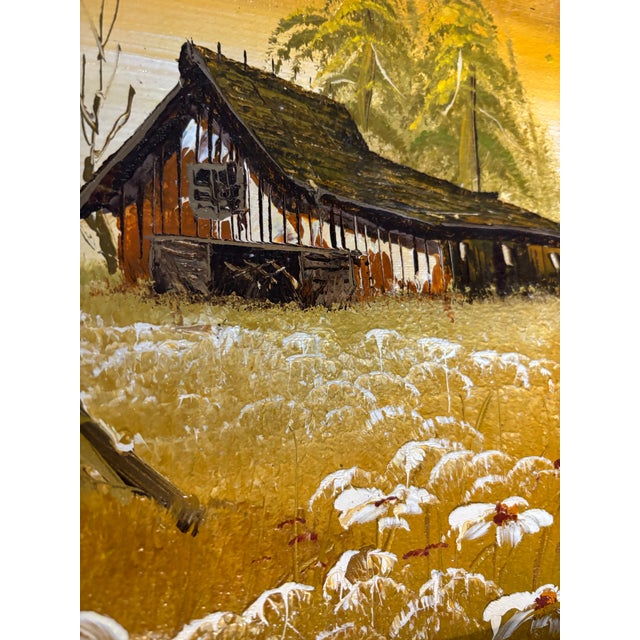 Original Vintage Signed Framed Oil Paintings Outdoor Barn Scene, a Pair For Sale - Image 4 of 9