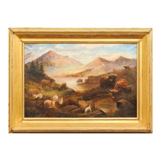 19th Century English Landscape W/ Highland Cattle For Sale