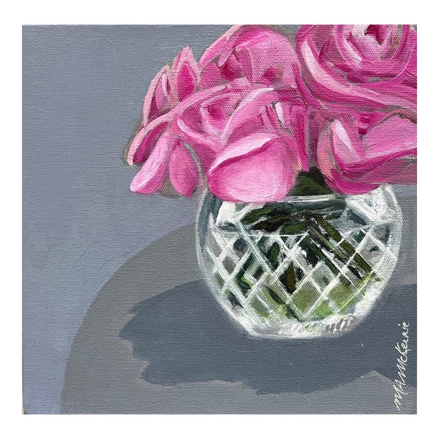 “The Quints" Contemporary Impressionist Floral Still Life With Roses in Green by Mill Valley Artist Mary Anne McKernie For Sale