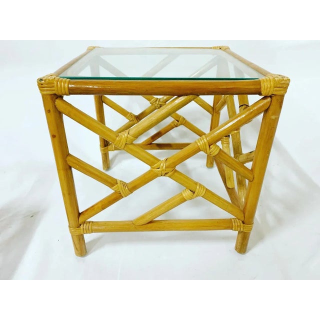 Brown Chippendale Bamboo Rattan Nesting Tables - Set of 3 For Sale - Image 8 of 13