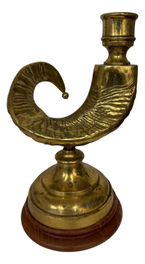 Vintage Brass Ram’s Horn Candleholder, Hollywood Regency, Lodge, Cabin, Farmhouse