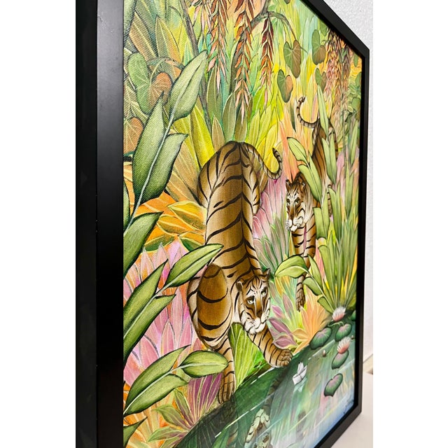 Late 20th Century Gustavo Novoa, Tigers Animal Paradise Tropical Jungle Painting Surrealist Art Gustavo Novoa, c.1990's-2000's For Sale - Image 5 of 7