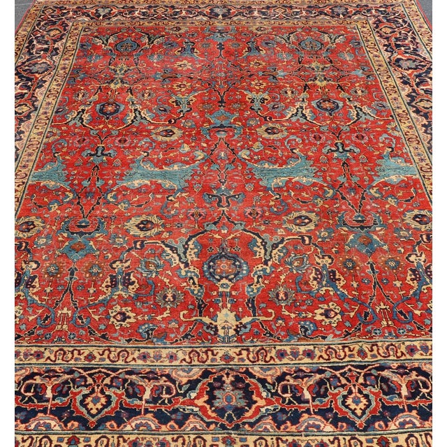 Antique Tabriz Rug with All Over Design in Rust Red, Blue's, Yellow, and L. Blue. Keivan Woven Arts / rug H8-0601, country...