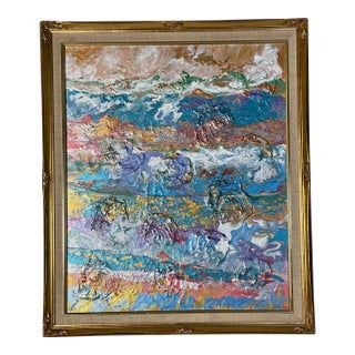 Abstract Vintage Painting on Canvas in Antique Frame For Sale