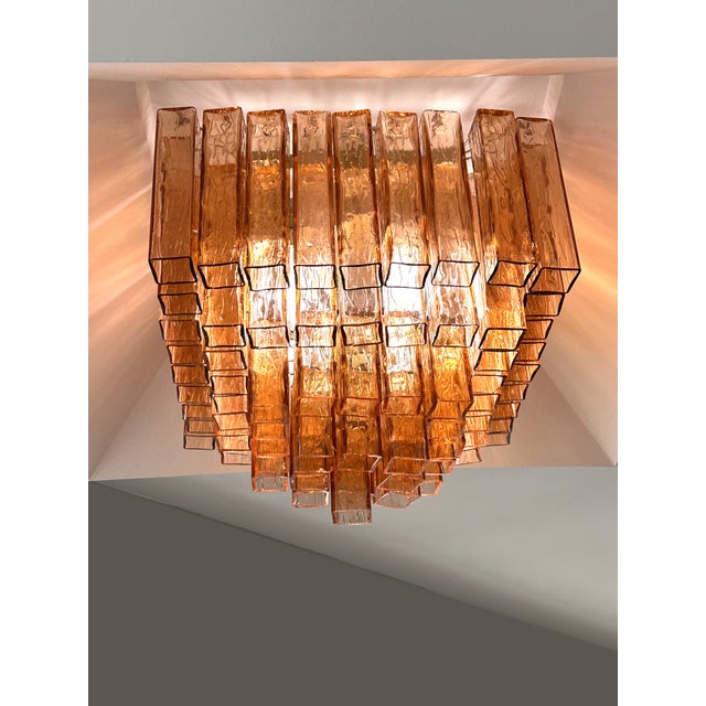 Luxury Italian Amber-Rosè “Squared” Murano Glass Squared Flush Mount For Sale - Image 4 of 4