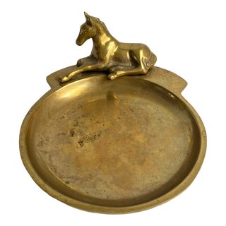 Vintage Brass Horse Catchall Tray Trinket Dish For Sale