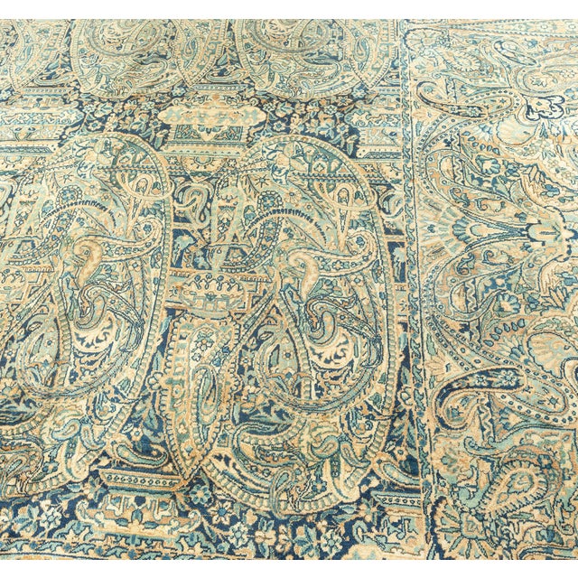 Antique Persian Kirman Floral Beige Handmade Wool Rug For Sale - Image 9 of 9