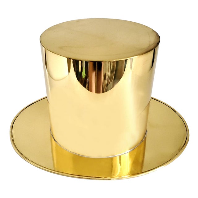 Offering a vintage Art Deco style polished brass and aluminum champagne bucket or wine cooler in the shape of a...