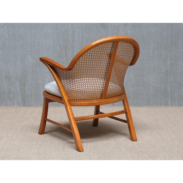 Vintage Armchair in Cherry Wood and Cane and Bouclé by Frits Schlegel, Denmark, 1940s For Sale - Image 9 of 15