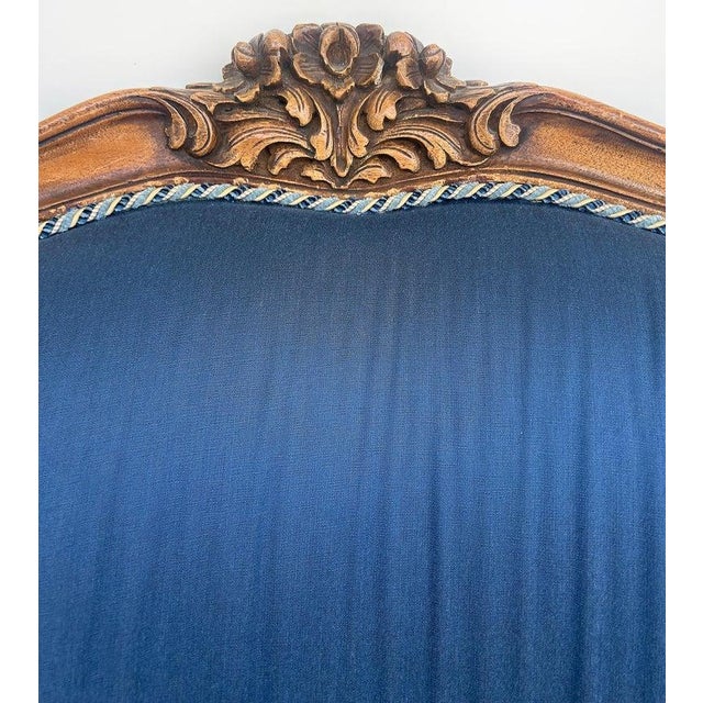 1920s Carved Walnut French Bergeres Armchairs Upholstered in Silk, a Pair For Sale - Image 9 of 15