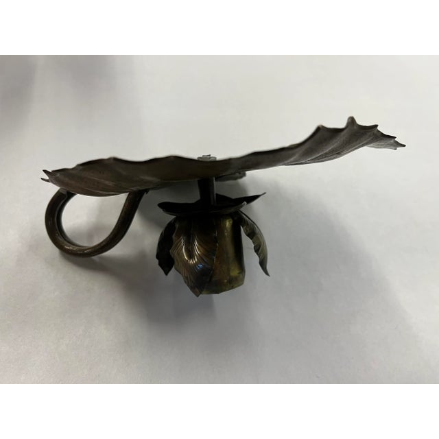 Early 20th Century Japanese Mission Arts & Crafts Aesthetic Movement Brass Lily Pad Candle Holder For Sale - Image 10 of 13