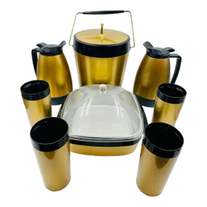 Vintage Atomic-Mod West Bend Black & Gold Poolside Party Set- 8 Pieces