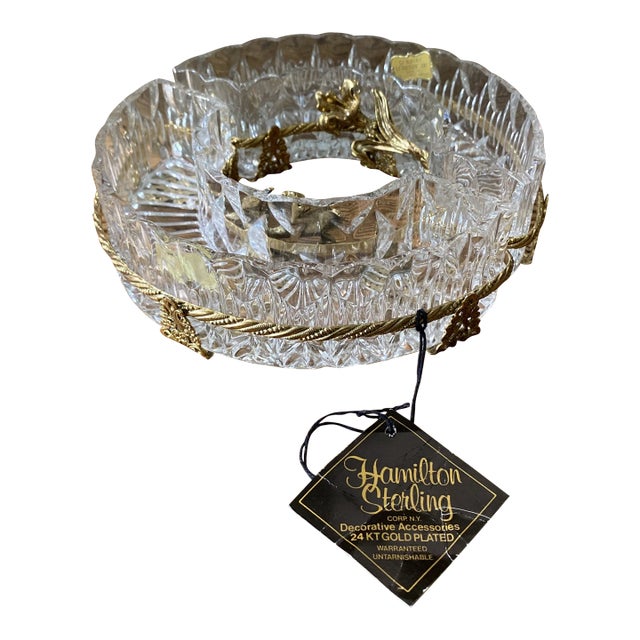 60’s Hamilton Sterling 24kt Gold Plated Crystal West German Dresser Dish For Sale