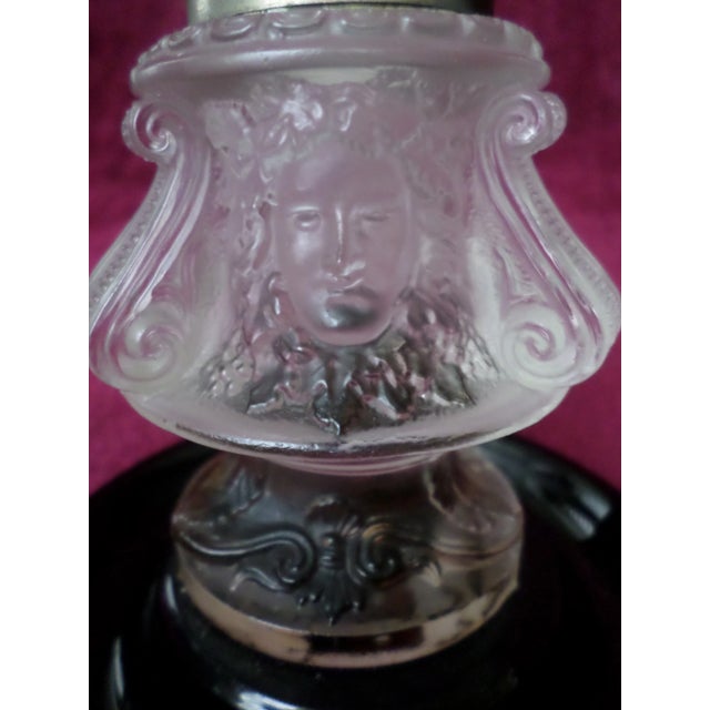 Antique French Satin Glass Cherub Top With North Wind Face Center Inkwell For Sale - Image 9 of 12