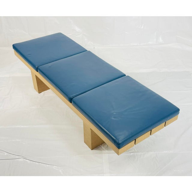 Blue 1980s Modernist Platform Bench With Blue Leather Cushions, Custom La Design For Sale - Image 8 of 18