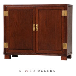 1970s Solid Mahogany and Brass Chest Credenza For Sale