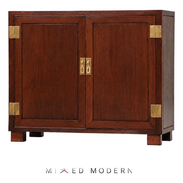 1970s Solid Mahogany and Brass Chest Credenza For Sale