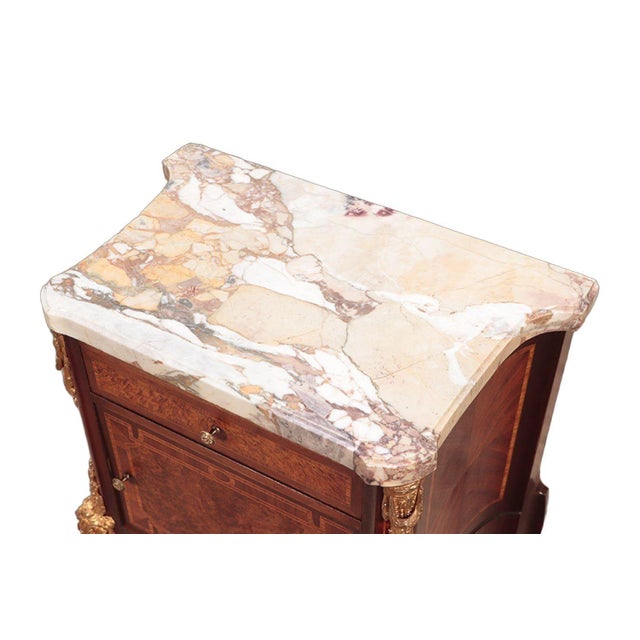 Late 19th Century Pair French Bronze-Mounted Marble-Top Nightstands Louis XV Style, Late 19th C. For Sale - Image 5 of 12