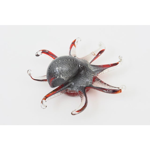 Black Vintage Coastal Murano Seguso Glass Octopus Sculpture With Silver Foil, 1980's For Sale - Image 8 of 11