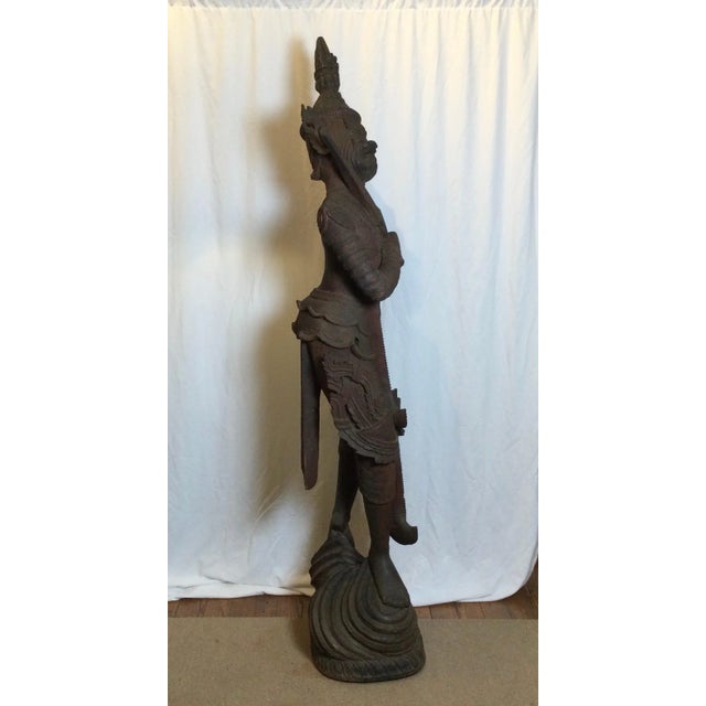 Brown Early 20th Century Hand Carved Hard Wood Balinese Warrior For Sale - Image 8 of 13