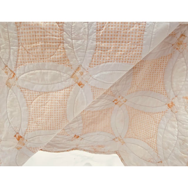 Antique Double Wedding Ring Quilt — Faded Blush & White, Nantucket Estate Provenance, Circa 1920s For Sale - Image 6 of 18