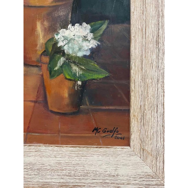 White Hydrangeas in Terracotta Pots (Original Oil, Likely, on Board) For Sale - Image 6 of 6
