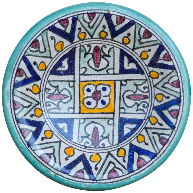 Orange Antique Ceramic Plate W/ Moorish Pattern For Sale - Image 8 of 8