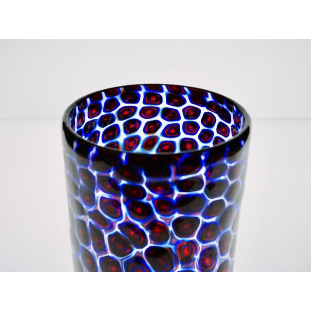 Murano Glass Vase with Floating Murrine Mosaic in Blue and Red, 1980s For Sale - Image 6 of 18