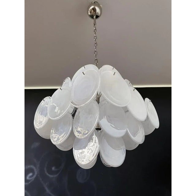 Vintage Italian Murano Chandelier with 36 White Disks, 1979 For Sale - Image 4 of 18
