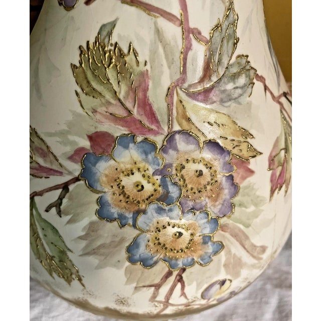 Gorgeous Antique Royal Bonn Large Floral & Gilt Moriage Art Nouveau Vase For Sale - Image 4 of 6