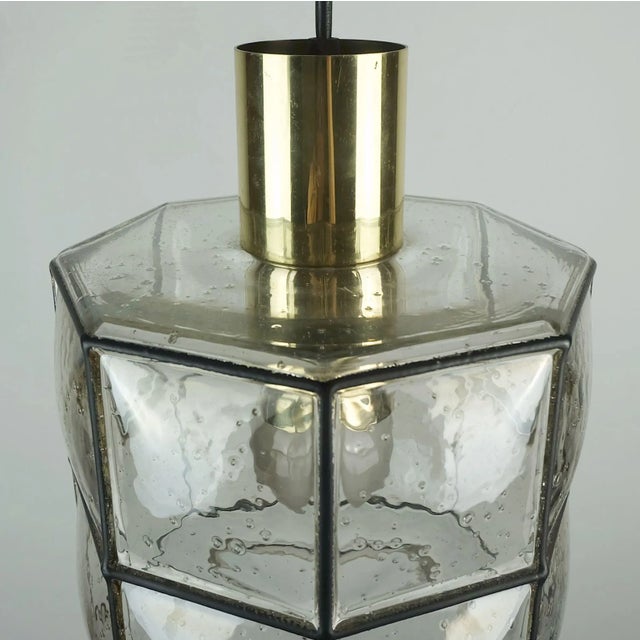 Vintage Brass Pendant Lamp with Clear Glass Shade from Glashütte Limburg, 1960s-1970s For Sale - Image 6 of 11