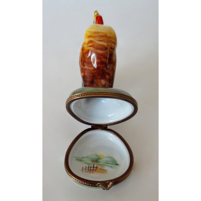 Vintage Limoges, France Hand-Painted Porcelain Enamel Crowing "Rooster" Trinket Box For Sale - Image 13 of 13