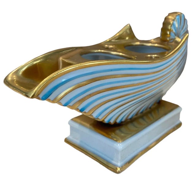 A Stunning Rare Antique Bavarian R.P.M. (Germany) Nautilus Shell Porcelain Inkwell. A lovely piece of history, this...