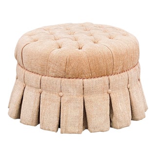 Ethan Allen Round Tufted Skirted Ottoman on Casters For Sale