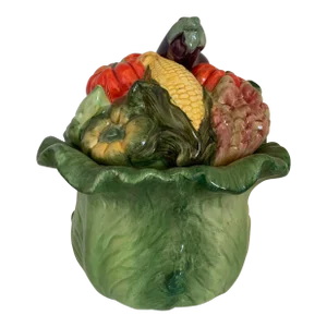 Vintage Majolica Vegetables Canister With Lid