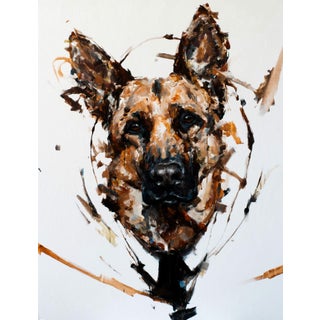 German Shepard by Thibault Jandot | Oil Painting of a dog's head in abstract style For Sale