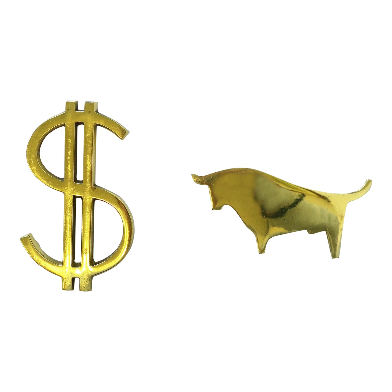 Wall Street Dollar Sign and Bull Brass Desk Accessories - 2 Pieces ...