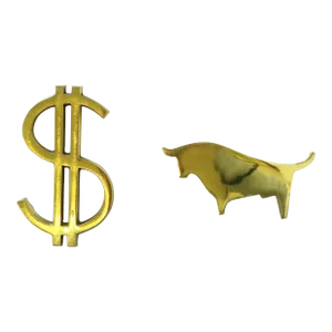 Wall Street Dollar Sign and Bull Brass Desk Accessories - 2 Pieces