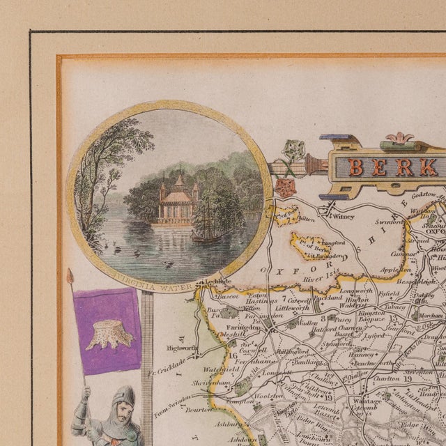 Wood 1850's Antique Berkshire Map For Sale - Image 7 of 12