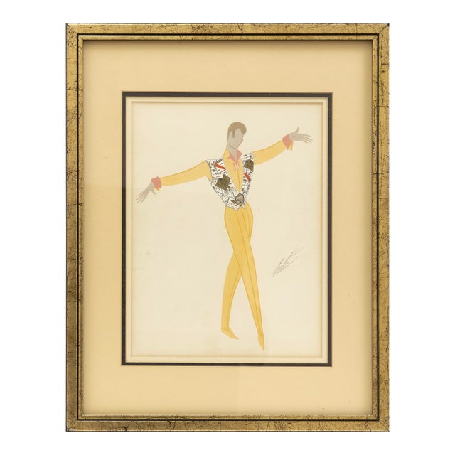 Erte (Romain De Tirtoff 1892-1990)Untitled Gouache, Signed Art Deco Illustration For Sale